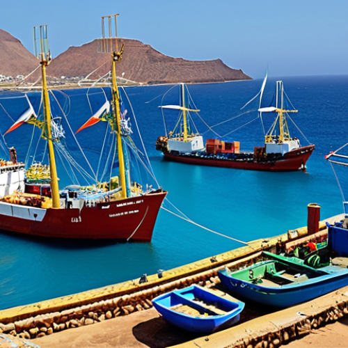 Home 11 Diversified Economy & Blue Ocean Potential**
"A vibrant, wide-angle depiction of Cape Verde's economic transformation, showcasing traditional fishing boats alongside modern wind turbines and solar panels. In the background, a bustling modern port with ships and cargo, symbolizing the 'Blue Economy' and increased trade activity. The scene should convey a sense of progress, sustainability, and the unique blend of natural beauty with burgeoning industrial development. Dynamic lighting, realistic style."
2. **Prompt for