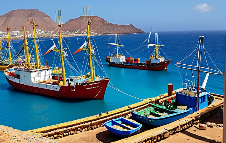 Diversified Economy & Blue Ocean Potential**
    "A vibrant, wide-angle depiction of Cape Verde's economic transformation, showcasing traditional fishing boats alongside modern wind turbines and solar panels. In the background, a bustling modern port with ships and cargo, symbolizing the 'Blue Economy' and increased trade activity. The scene should convey a sense of progress, sustainability, and the unique blend of natural beauty with burgeoning industrial development. Dynamic lighting, realistic style."

2.  **Prompt for