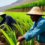 카보베르데 전통 럼주 - **Prompt 1: Traditional Grogue Production in Cape Verde**
    A vibrant, realistic documentary photo...