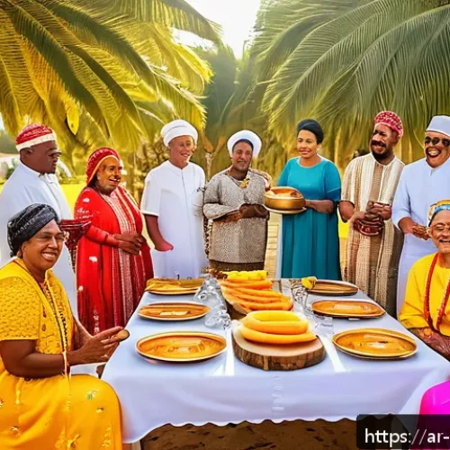 카보베르데 결혼 및 연애 문화 - A vibrant Cape Verdean traditional wedding celebration scene featuring multigenerational family memb...