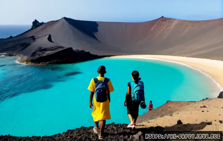 카보베르데 지속 가능한 관광 - Photorealistic sustainable tourism scene in Cabo Verde, an Arab family in modest summer clothing exp...